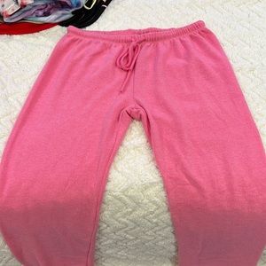 Soft pink sweatpants.
